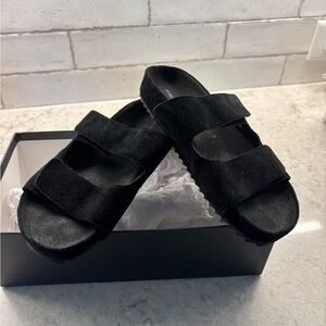 Women’s double straps suede slide